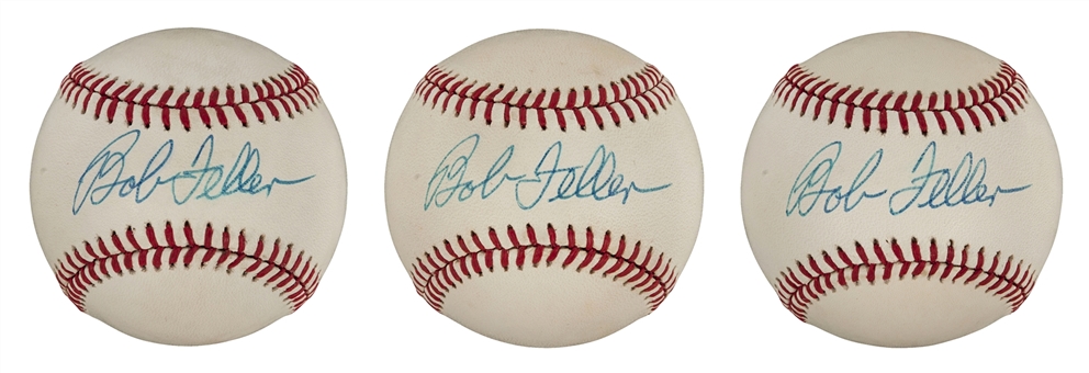 Lot of 3- Bob Feller Signed American League Baseballs (PSA/DNA)